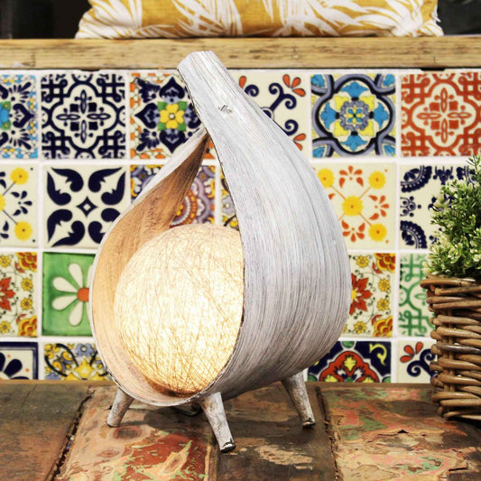 Lampă Naturală din Frunză de Cocos - Înfășurat Gri Spălat