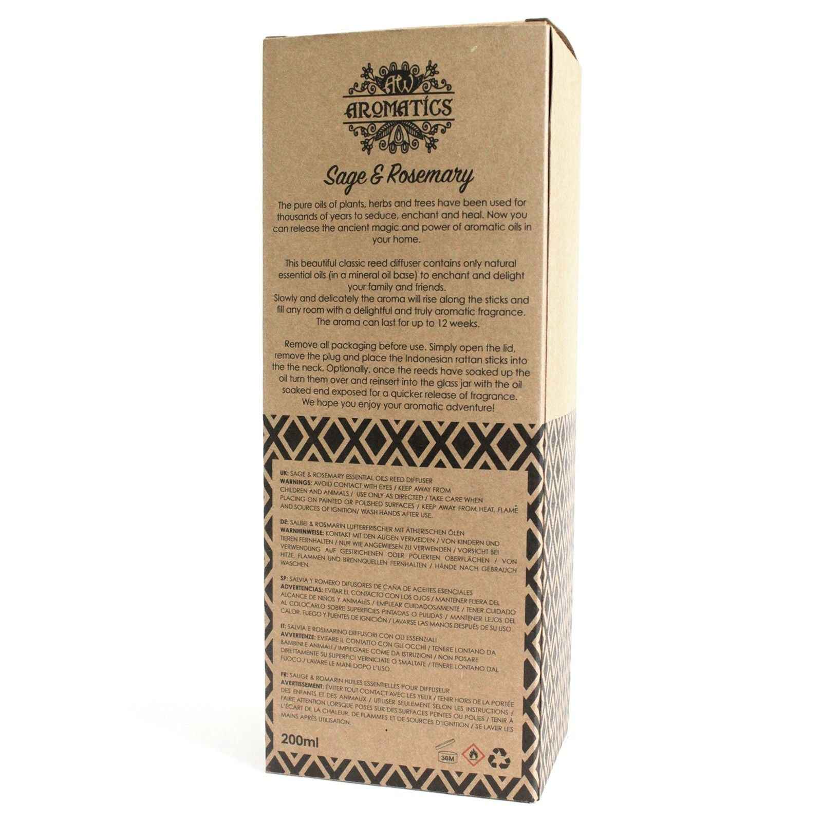 Difuzor cu Bețișoare din Uleiuri Esențiale de Salvie & Rozmarin 200ml