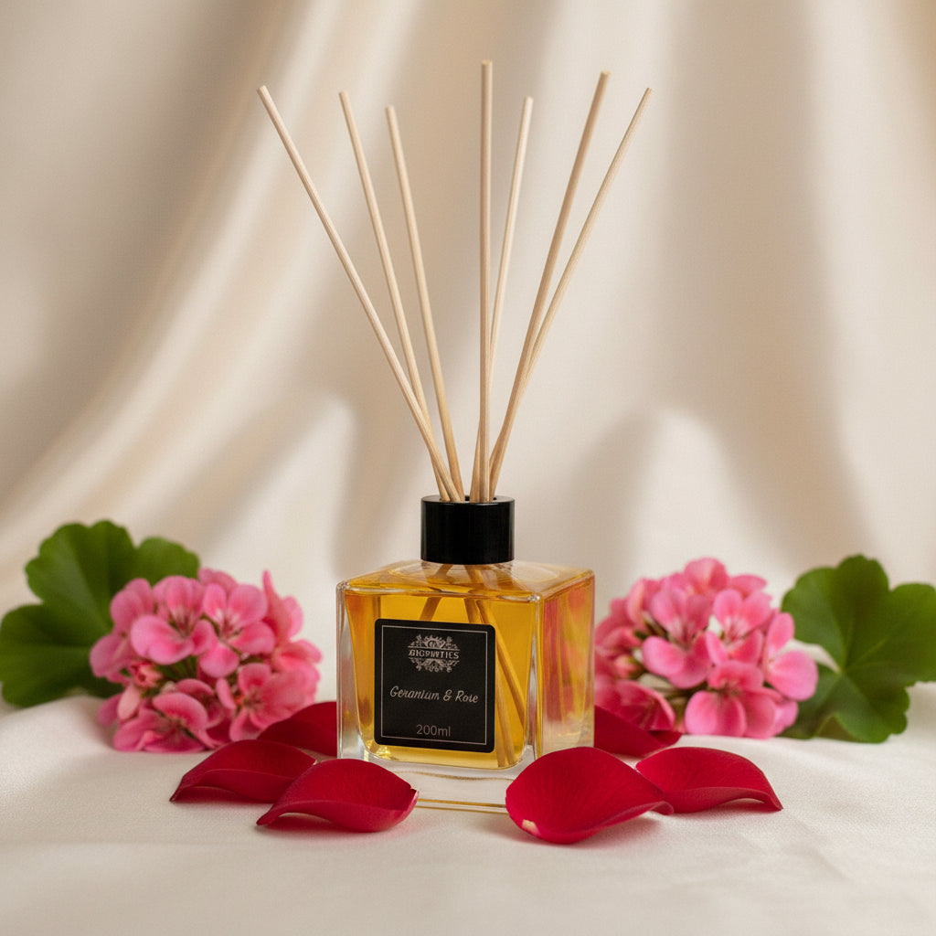 Difuzor cu Bețișoare 200ml | Geranium și Trandafir amazio