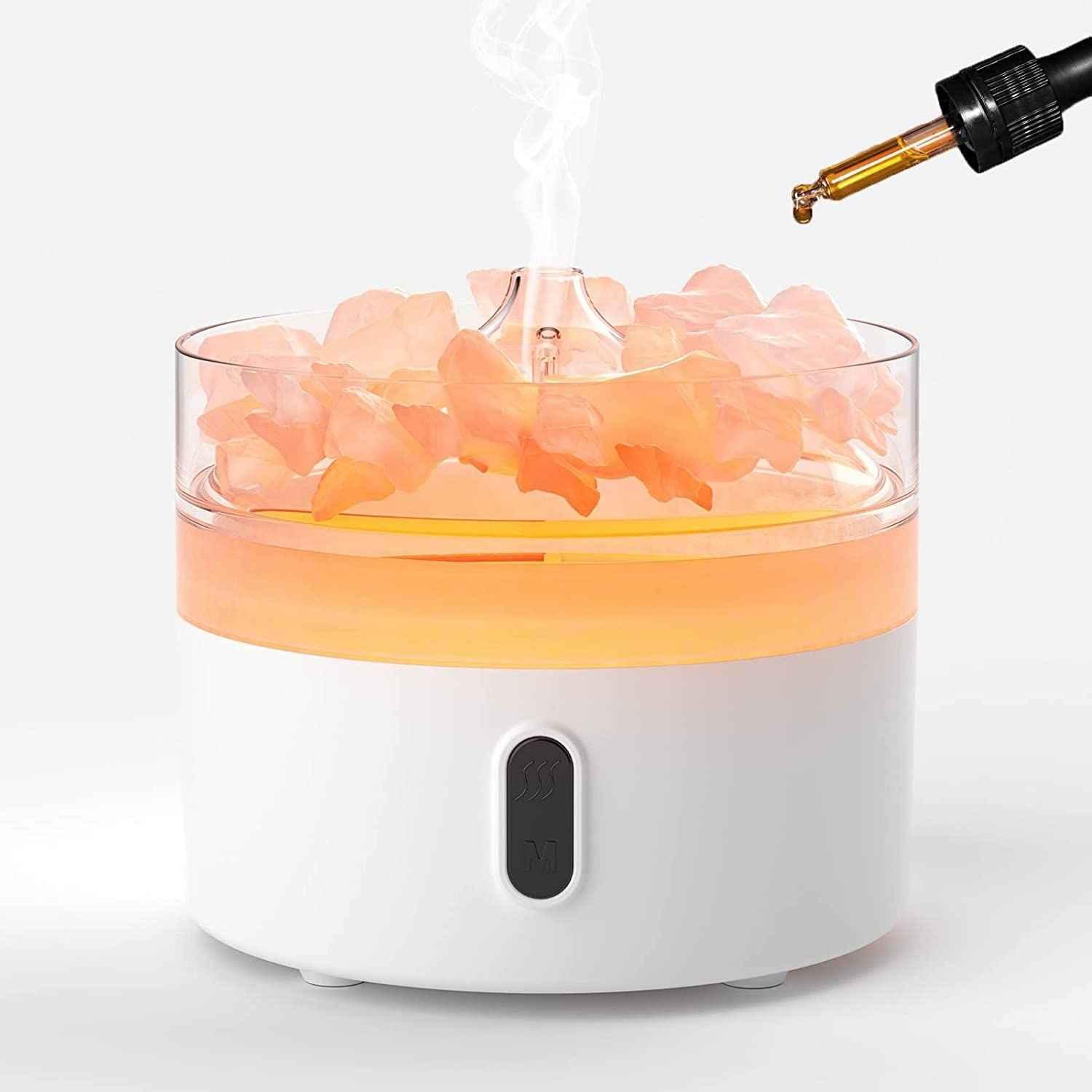 Difuzor Aromatic din Sare Himalayană - Lumină de Noapte - USB-C - Efect Flacără (Sare inclusă)