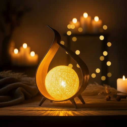 Lampă Naturală din Frunză de Cocos - Răsucit Înfășurat Ciocolatiu