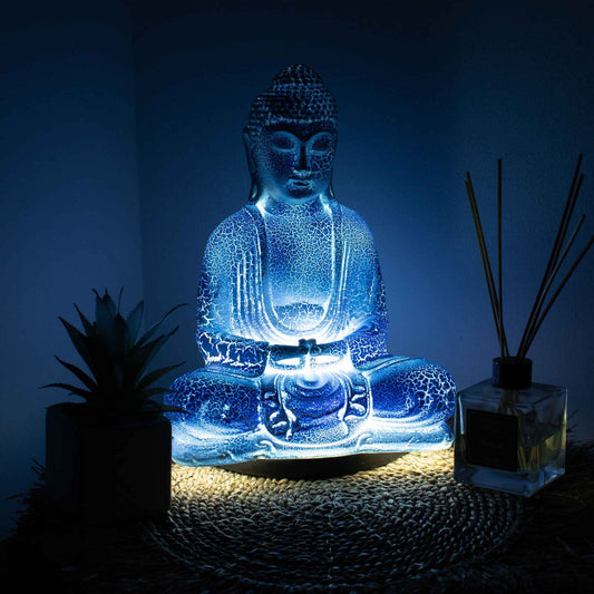 Lampă Meditație Buddha Albastru Ceresc - Suport Oval
