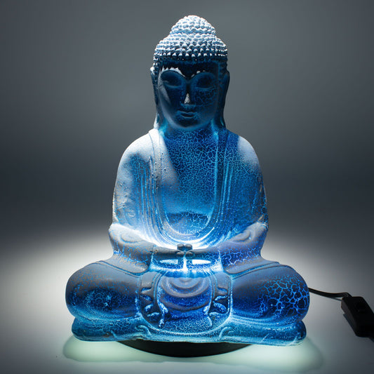 Serenitate în Lumină – Lampă Meditație Buddha Albastru Ceresc amazio