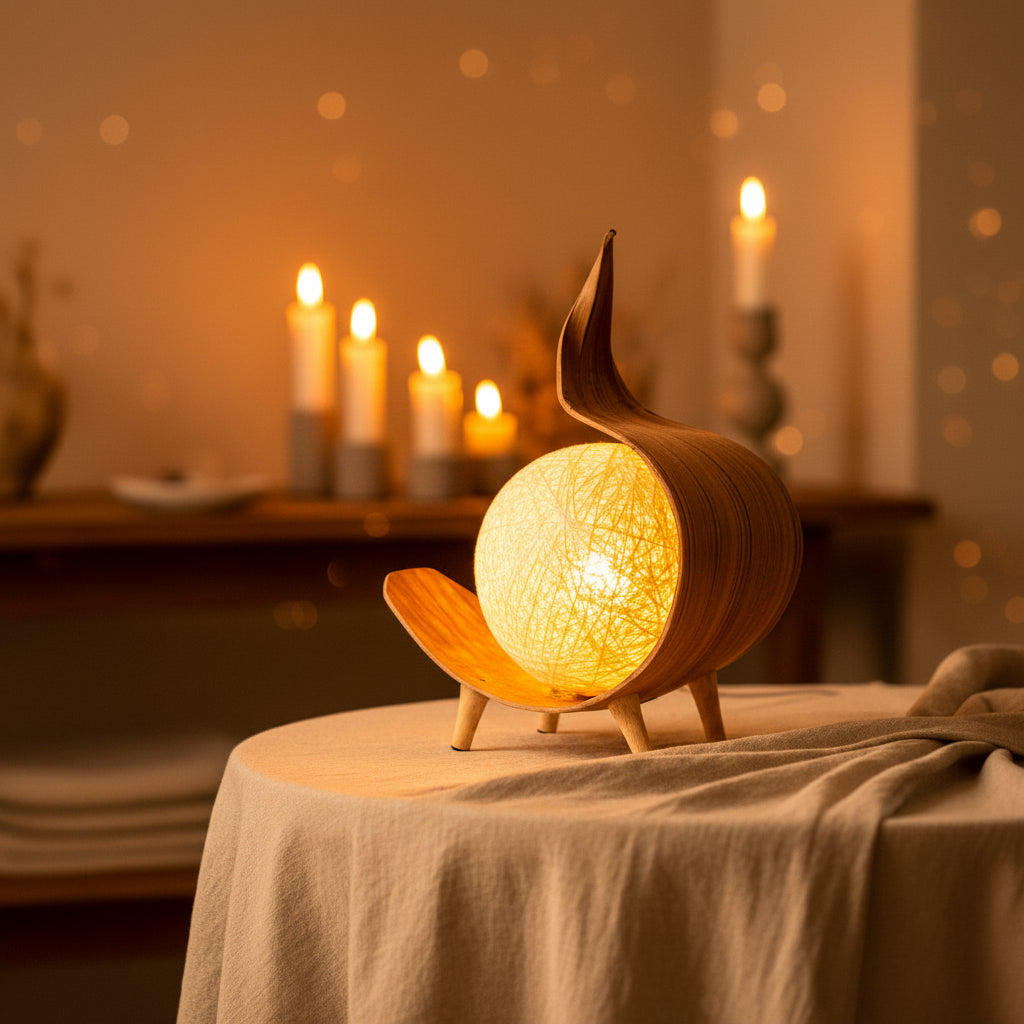 Lampă Naturală din Frunză de Cocos - Răsucit Ciocolatiu