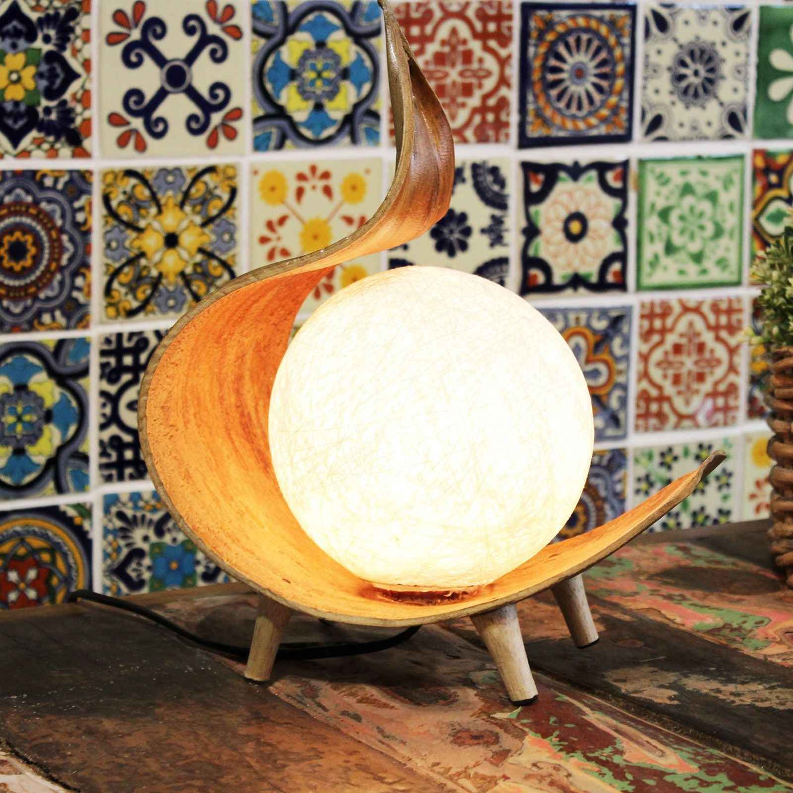 Lampă Naturală din Frunză de Cocos - Răsucit Ciocolatiu