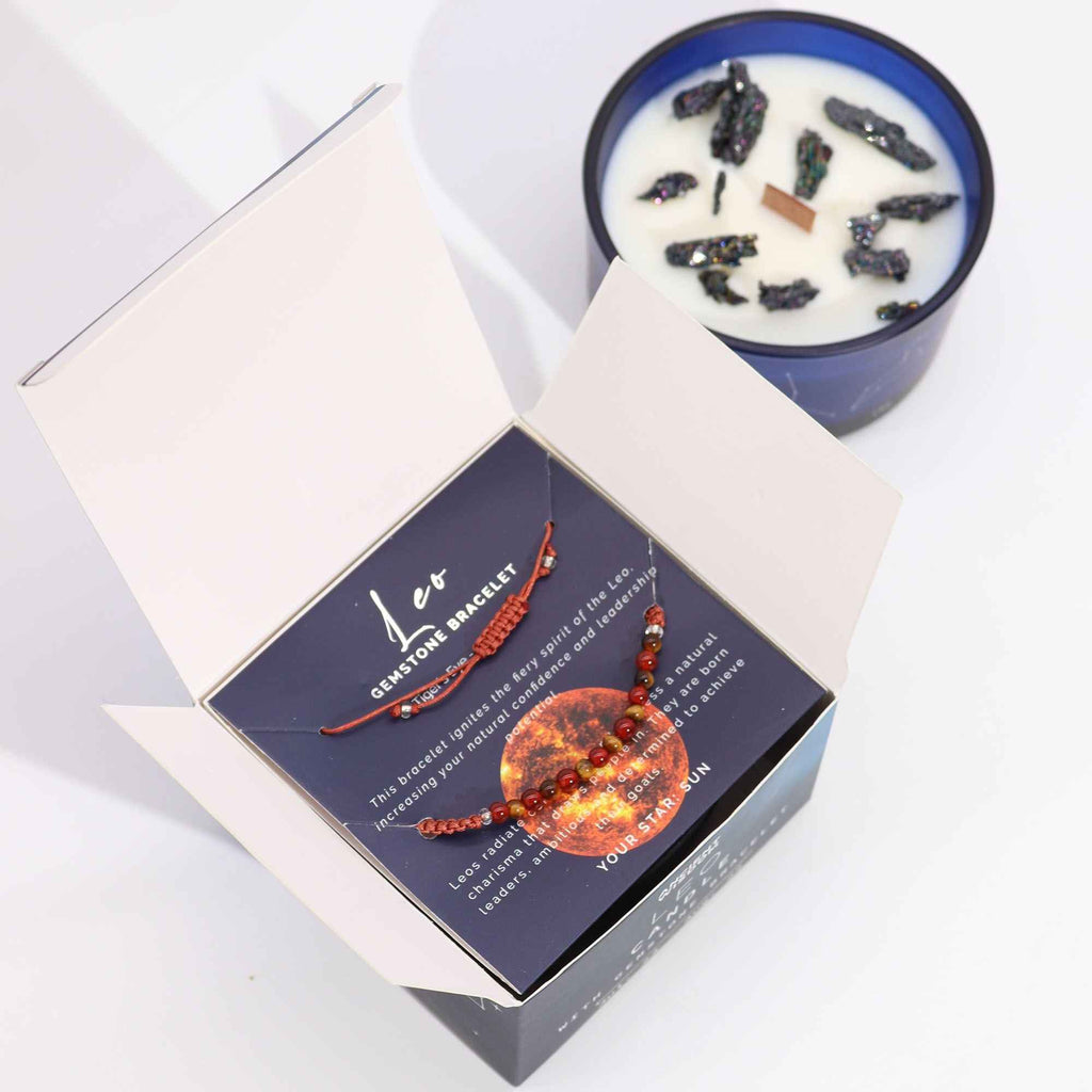 Lumanare Zodiac cu Cristale si Bratara - Leu