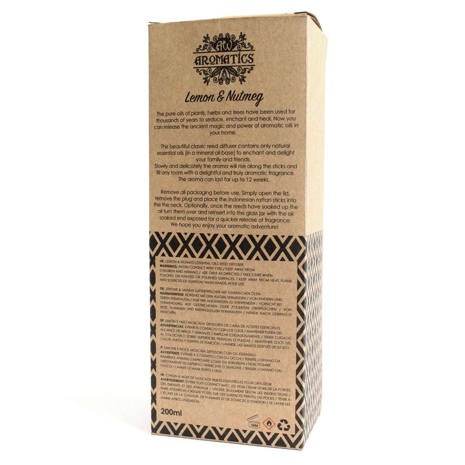 Difuzor cu Bețișoare din Uleiuri Esențiale de Lămâie & Nucșoară 200ml